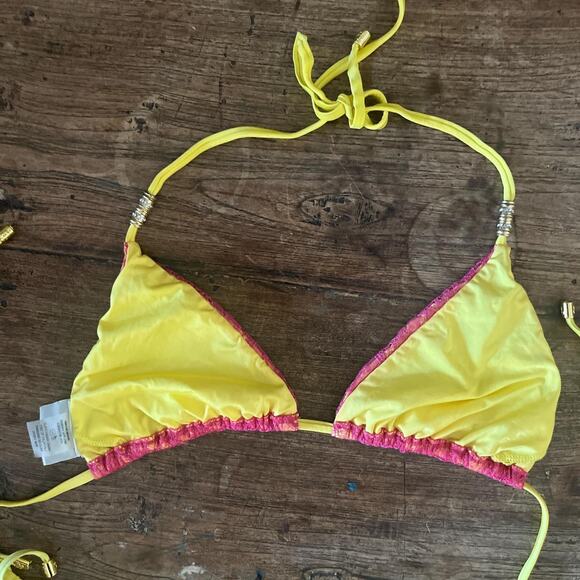 Rare vintage y2k Pink Lace made in USA Beach Bunny Bikini  XL - Picture 5 of 8